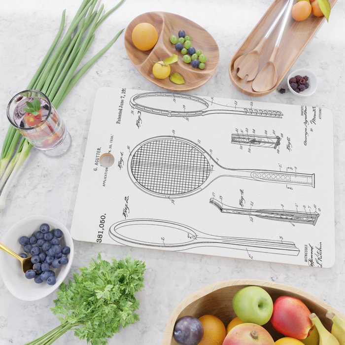 Tennis Racket Patent - Tennis Lover Coach Player Fan Art - White Cutting Board Gallery Image 2