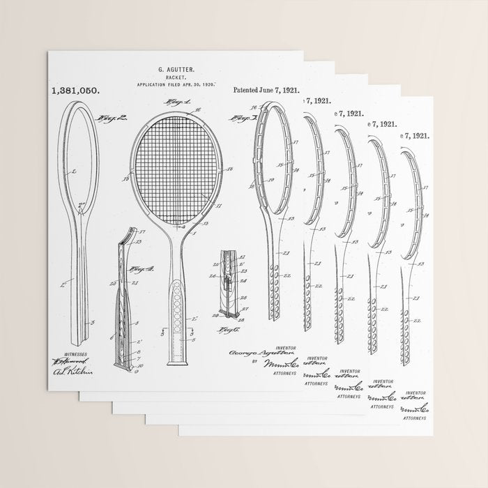 Tennis Racket Patent - Tennis Lover Coach Player Fan Art - White Wrapping Paper Gallery Image 3