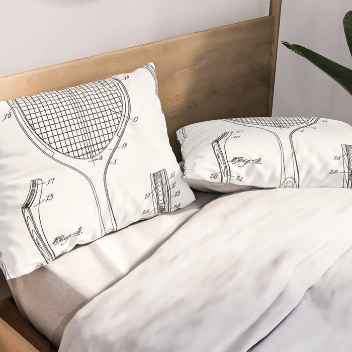 Tennis Racket Patent - Tennis Lover Coach Player Fan Art - White Pillow Sham Gallery Image 2