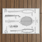 Tennis Racket Patent - Tennis Lover Coach Player Fan Art - White Outdoor Rug Gallery Image 1