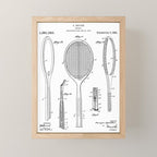 Tennis Racket Patent - Tennis Lover Coach Player Fan Art - White Mini Art Print Gallery Image 1