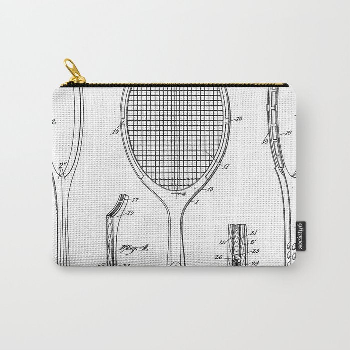 Tennis Racket Patent - Tennis Lover Coach Player Fan Art - White Carry All Pouch Gallery Image 1