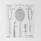 Tennis Racket Patent - Tennis Lover Coach Player Fan Art - White Throw Blanket Gallery Image 2