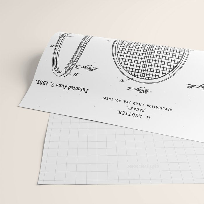 Tennis Racket Patent - Tennis Lover Coach Player Fan Art - White Wrapping Paper Gallery Image 2
