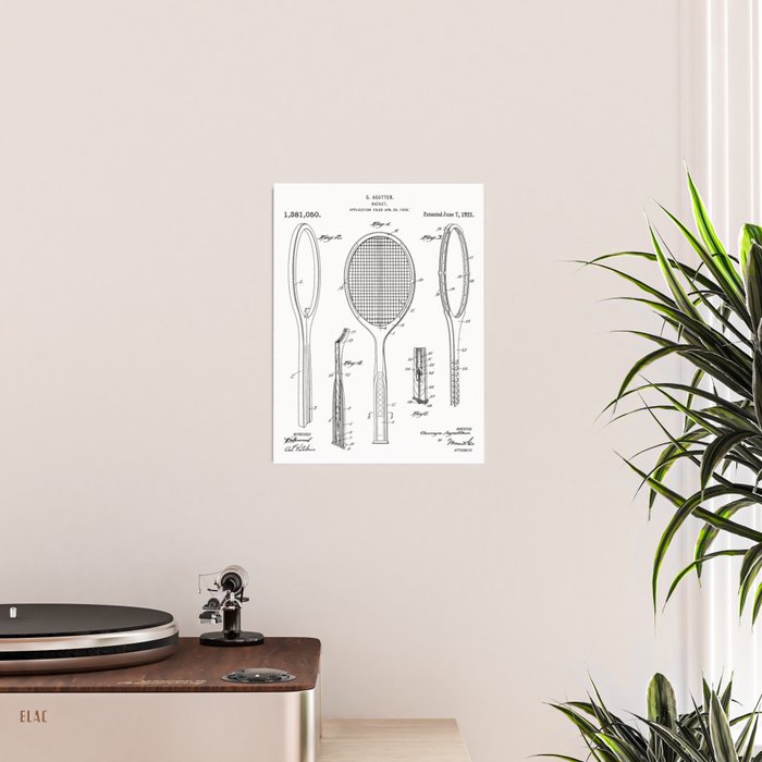 Tennis Racket Patent - Tennis Lover Coach Player Fan Art - White Poster Gallery Image 2