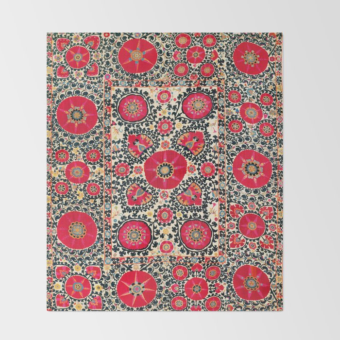 Shakhrisyabz Suzani Uzbek Embroidery Print Throw Blanket Gallery Image 2