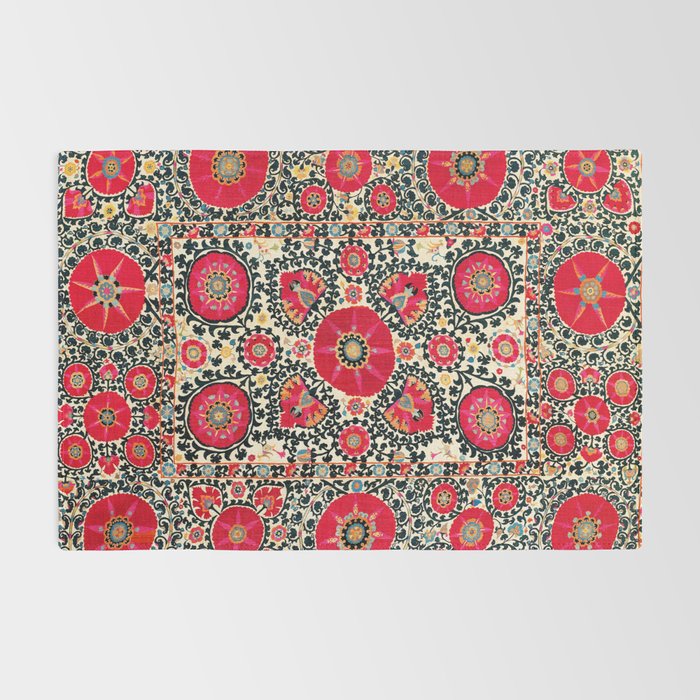 Shakhrisyabz Suzani Uzbek Embroidery Print Rug Gallery Image 2