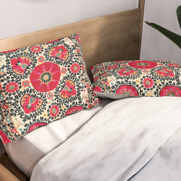 Shakhrisyabz Suzani Uzbek Embroidery Print Pillow Sham Gallery Image 2