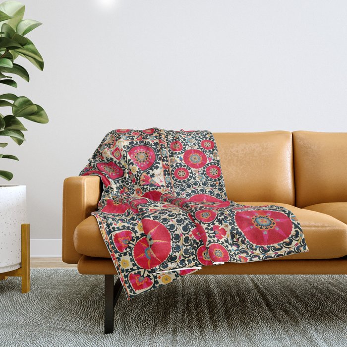 Shakhrisyabz Suzani Uzbek Embroidery Print Throw Blanket Gallery Image 1
