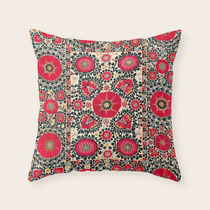 Shakhrisyabz Suzani Uzbek Embroidery Print Throw Pillow Gallery Image 6