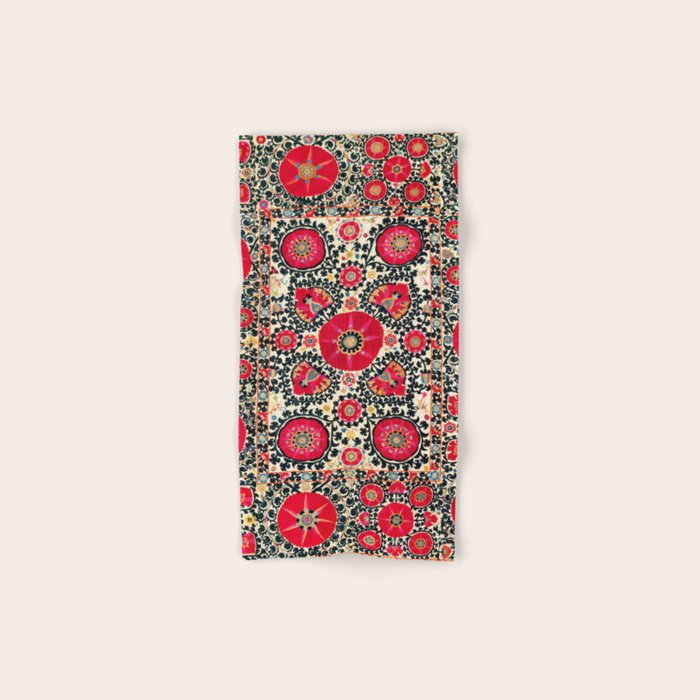 Shakhrisyabz Suzani Uzbek Embroidery Print Bath Towel Gallery Image 1