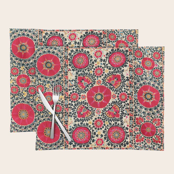 Shakhrisyabz Suzani Uzbek Embroidery Print Placemat Gallery Image 1