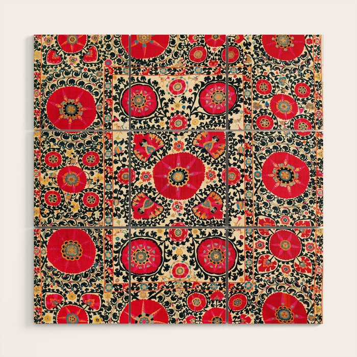 Shakhrisyabz Suzani Uzbek Embroidery Print Wood Wall Art Gallery Image 1