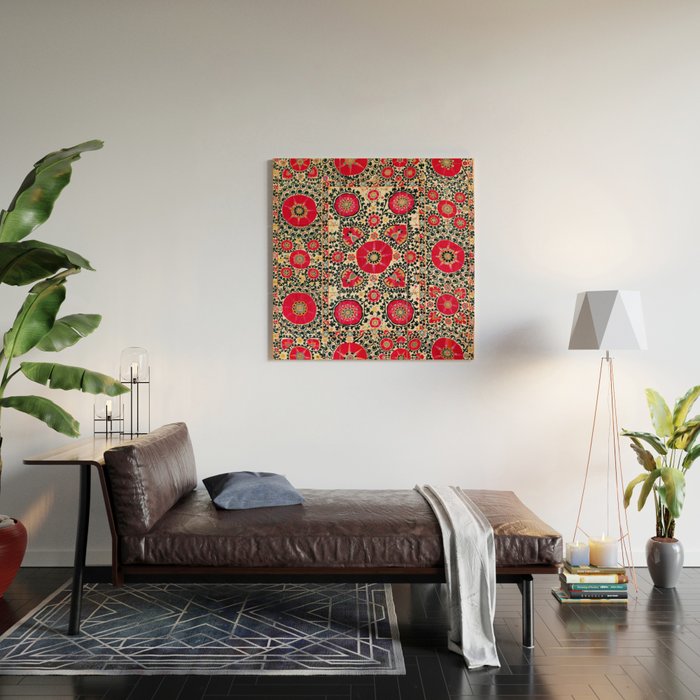 Shakhrisyabz Suzani Uzbek Embroidery Print Wood Wall Art Gallery Image 2