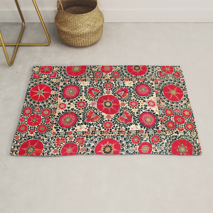 Shakhrisyabz Suzani Uzbek Embroidery Print Rug Gallery Image 1