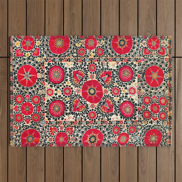 Shakhrisyabz Suzani Uzbek Embroidery Print Outdoor Rug Gallery Image 1