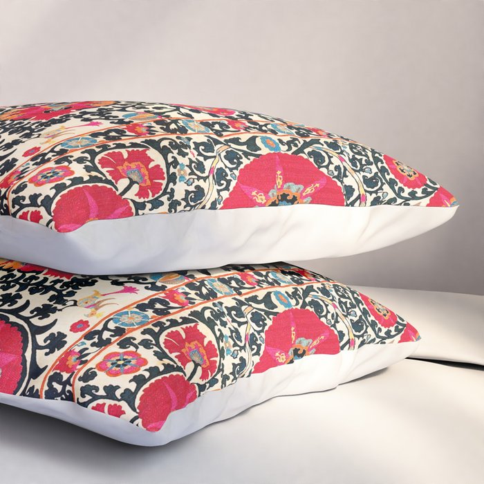 Shakhrisyabz Suzani Uzbek Embroidery Print Pillow Sham Gallery Image 3