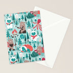 Besties // aqua background white Yeti brown Bigfoot teal and mint trees red and coral details Stationery Card Gallery Image 2