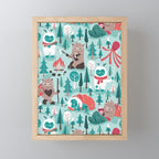 Besties // aqua background white Yeti brown Bigfoot teal and mint trees red and coral details Mini Art Print Gallery Image 1