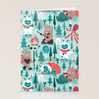 Besties // aqua background white Yeti brown Bigfoot teal and mint trees red and coral details Stationery Card Gallery Image 2