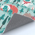 Besties // aqua background white Yeti brown Bigfoot teal and mint trees red and coral details Rug Gallery Image 4
