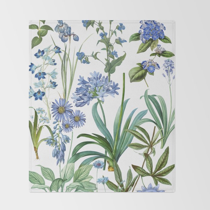Blue Botanical Floral Throw Blanket Gallery Image 2