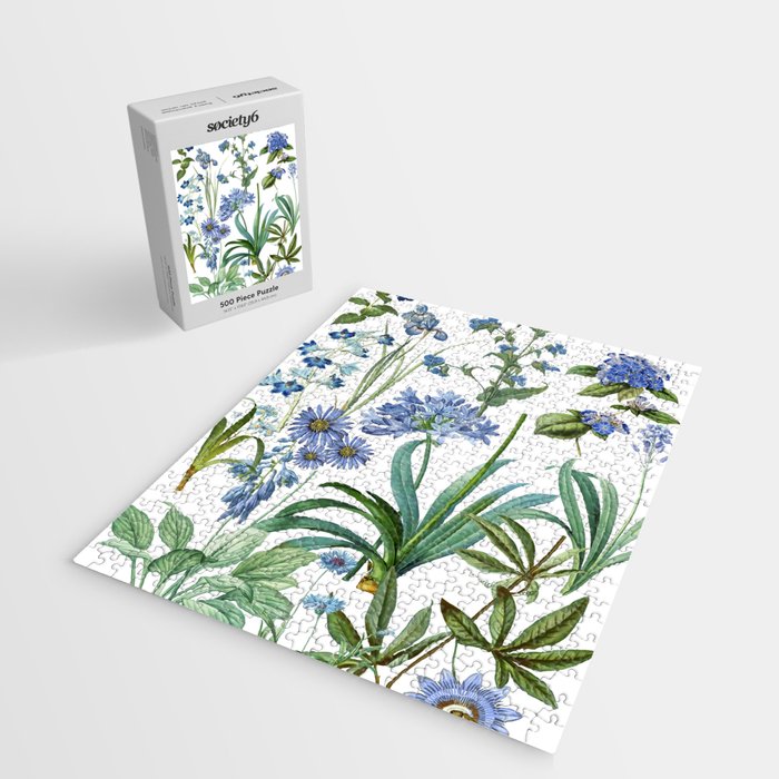 Blue Botanical Floral Jigsaw Puzzle Gallery Image 2