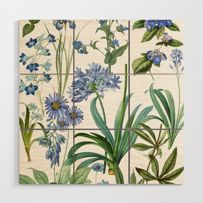 Blue Botanical Floral Wood Wall Art Gallery Image 1