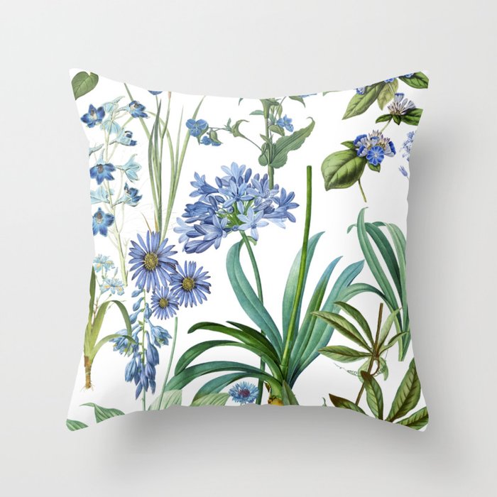 Blue Botanical Floral Throw Pillow Gallery Image 1