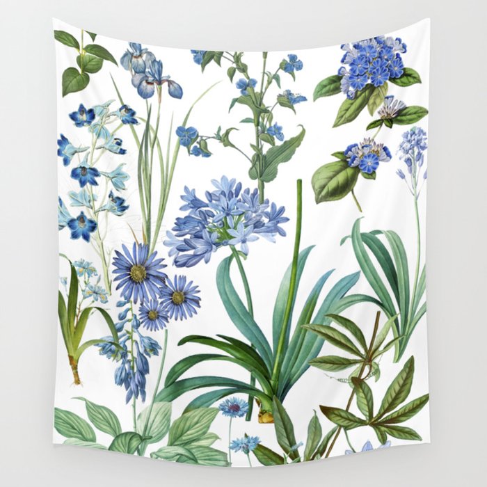 Blue Botanical Floral Wall Tapestry Gallery Image 4