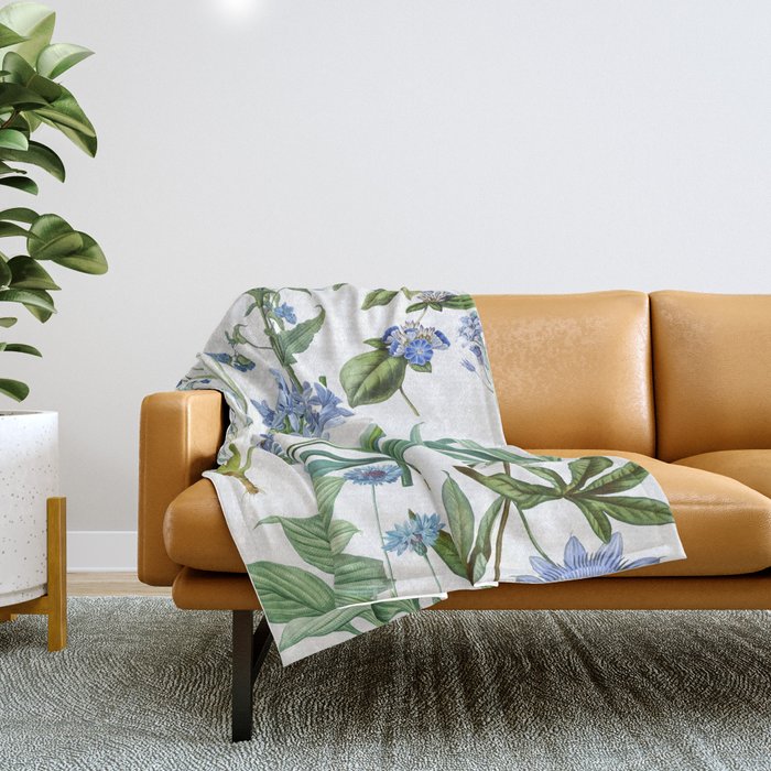 Blue Botanical Floral Throw Blanket Gallery Image 1