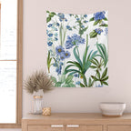 Blue Botanical Floral Wall Tapestry Gallery Image 2