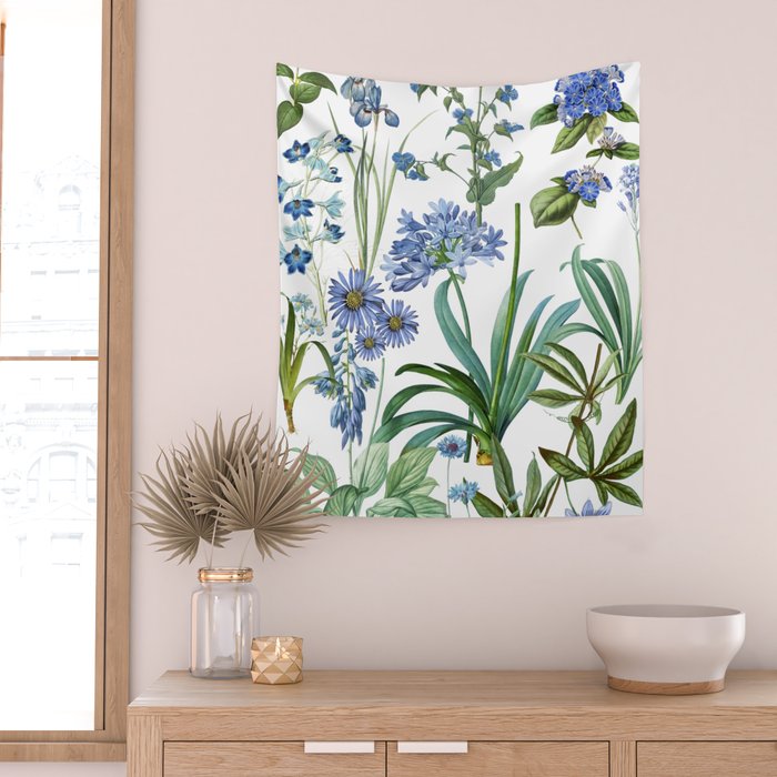Blue Botanical Floral Wall Tapestry Gallery Image 2