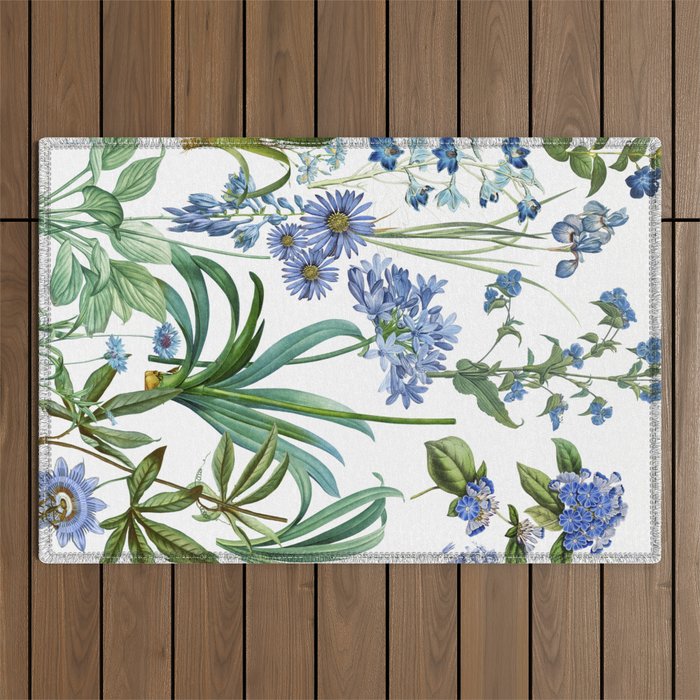 Blue Botanical Floral Outdoor Rug Gallery Image 1