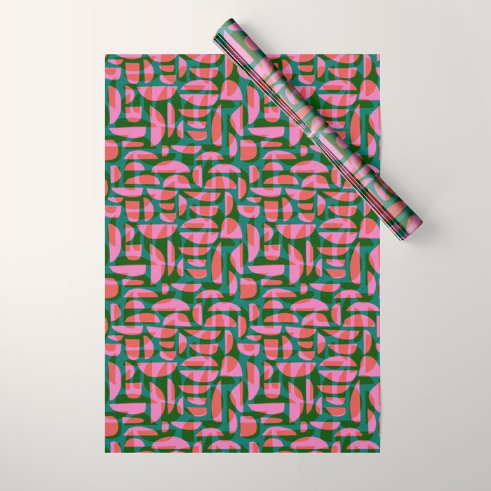 Simple Hand-cut Pattern #5 / Pink & Green Wrapping Paper Gallery Image 1