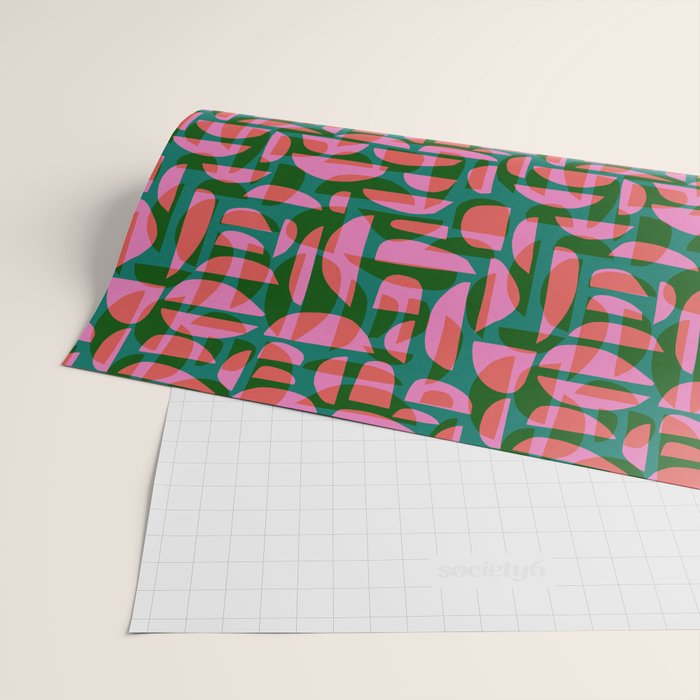 Simple Hand-cut Pattern #5 / Pink & Green Wrapping Paper Gallery Image 2