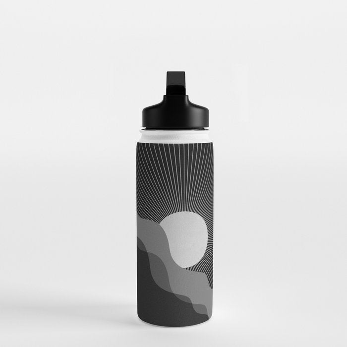 Abstraction_SUNRISE_SUNSET_BLACK_WHITE_MONO_POP_ART_0622A Water Bottle Gallery Image 3