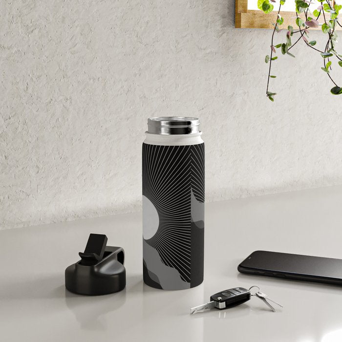 Abstraction_SUNRISE_SUNSET_BLACK_WHITE_MONO_POP_ART_0622A Water Bottle Gallery Image 4