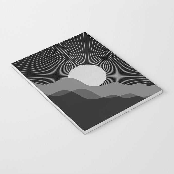 Abstraction_SUNRISE_SUNSET_BLACK_WHITE_MONO_POP_ART_0622A Notebook Gallery Image 3