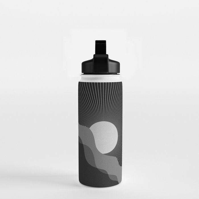 Abstraction_SUNRISE_SUNSET_BLACK_WHITE_MONO_POP_ART_0622A Water Bottle Gallery Image 2