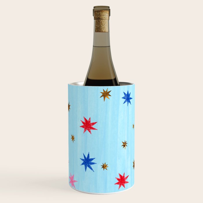 Celestial Star Twinkle in Sky Blue Watercolor Wine Chiller Gallery Image 1