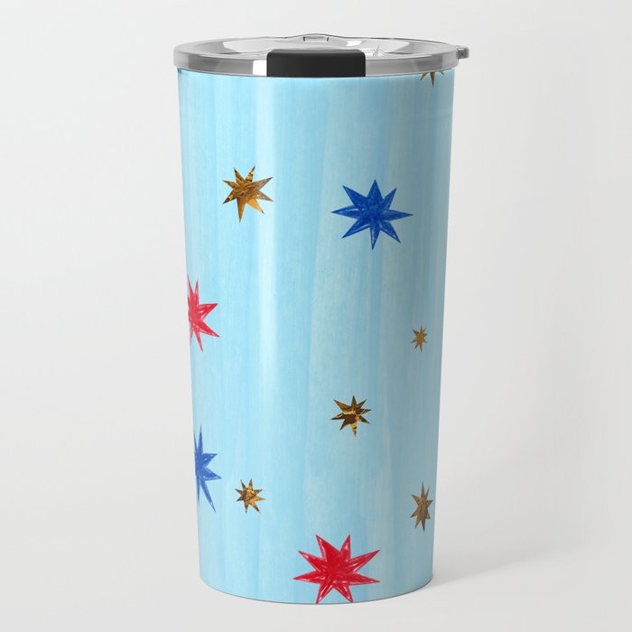 Celestial Star Twinkle in Sky Blue Watercolor Travel Mug Gallery Image 1