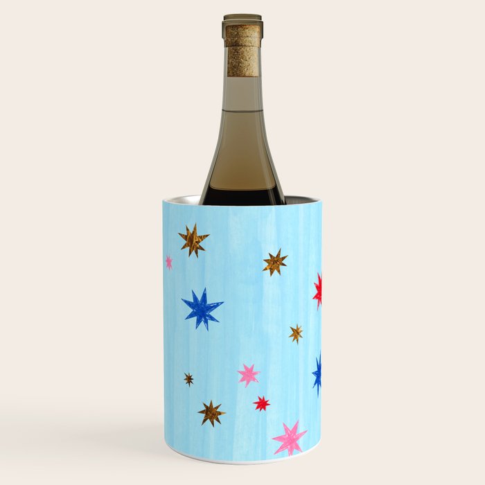 Celestial Star Twinkle in Sky Blue Watercolor Wine Chiller Gallery Image 2