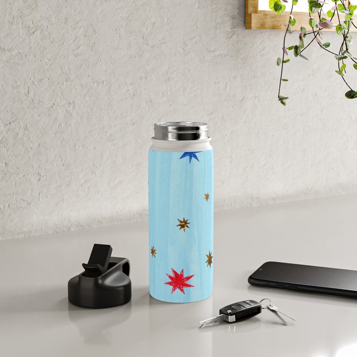 Celestial Star Twinkle in Sky Blue Watercolor Water Bottle Gallery Image 4