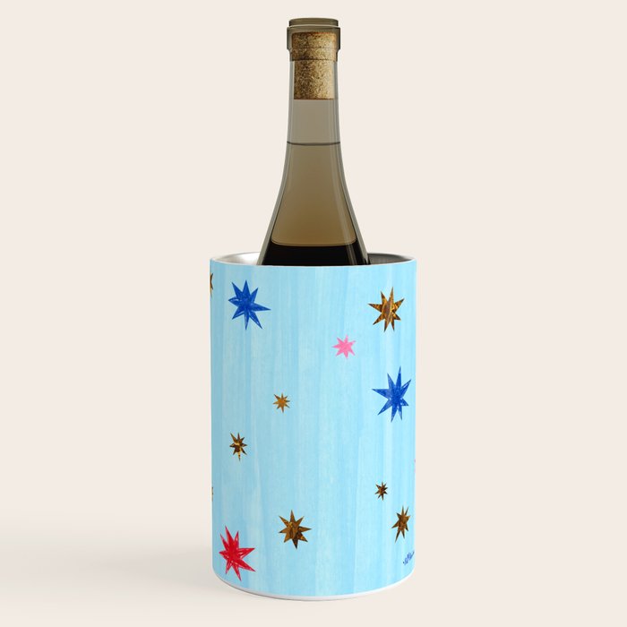 Celestial Star Twinkle in Sky Blue Watercolor Wine Chiller Gallery Image 3