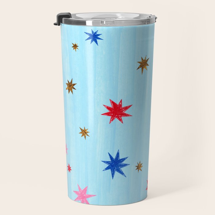 Celestial Star Twinkle in Sky Blue Watercolor Travel Mug Gallery Image 3