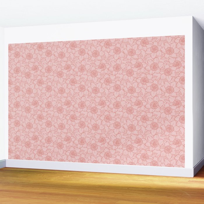 Spring Garden Flower Lineart - Pink Wall Mural Gallery Image 2