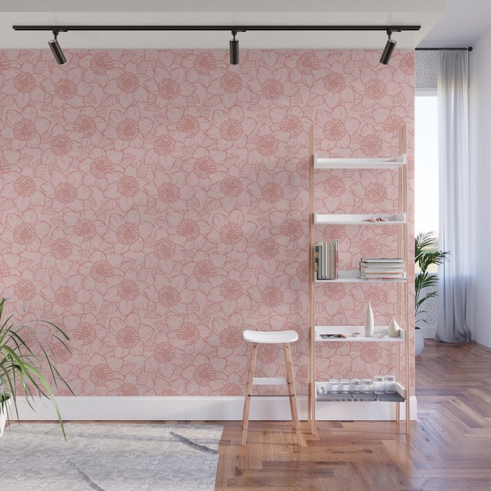 Spring Garden Flower Lineart - Pink Wall Mural Gallery Image 1