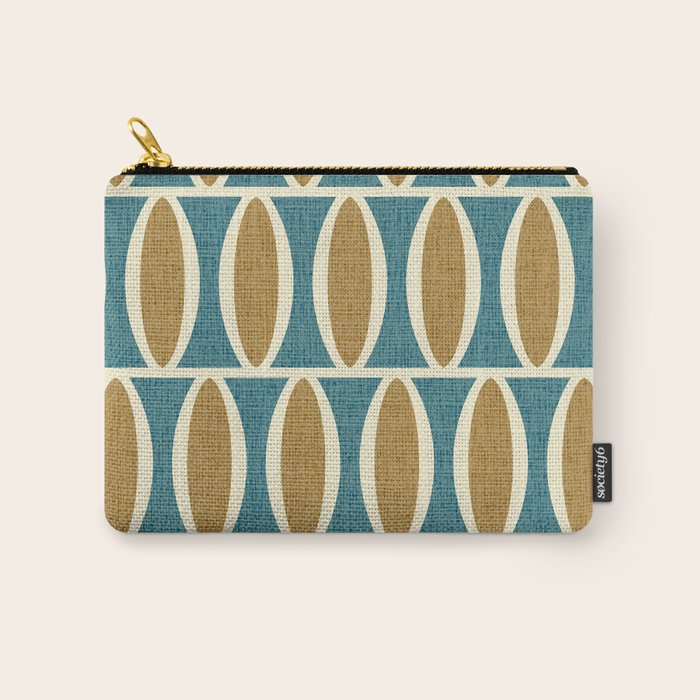 Mid Century Modern Geometric Oval Pattern 227 Blue Gold and Beige Carry All Pouch Gallery Image 1