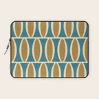 Mid Century Modern Geometric Oval Pattern 227 Blue Gold and Beige Laptop Sleeve Gallery Image 1